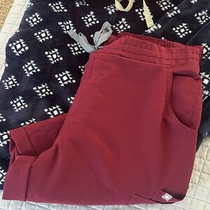FIGS Burgundy Yola Cargo Scrub Pants